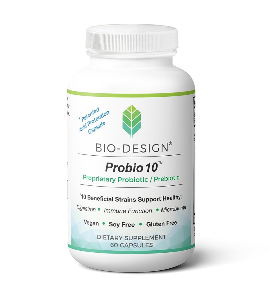 Probio10 - Daily Probiotic & Prebiotic Supplement - 10 miljard CFU, 10 Beneficial Strains Aid in Digestie, Regularity, Immune Function, and Gut Health - 60 Acid-Resistant Capsules