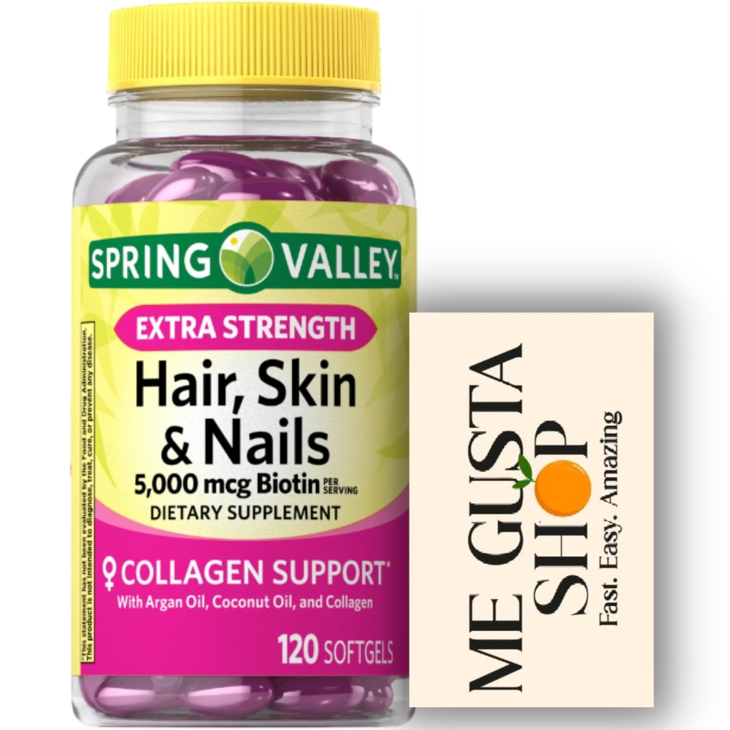 Extra Strength Hair, Skin & Nails Dietary Spring Valley Supplement, Biotin, Collagen, Gelatin 120 ct I + me Gusta Sticker