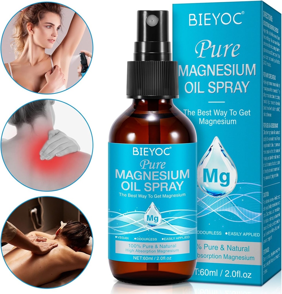 Magnesium Spray, 100% Pure & Organic Natural Magnesium Oil Spray voor Voeten Glazen Fles, Verzachtende Verlichting & Relaxatie, Gemakkelijk te absorberen en gebruik