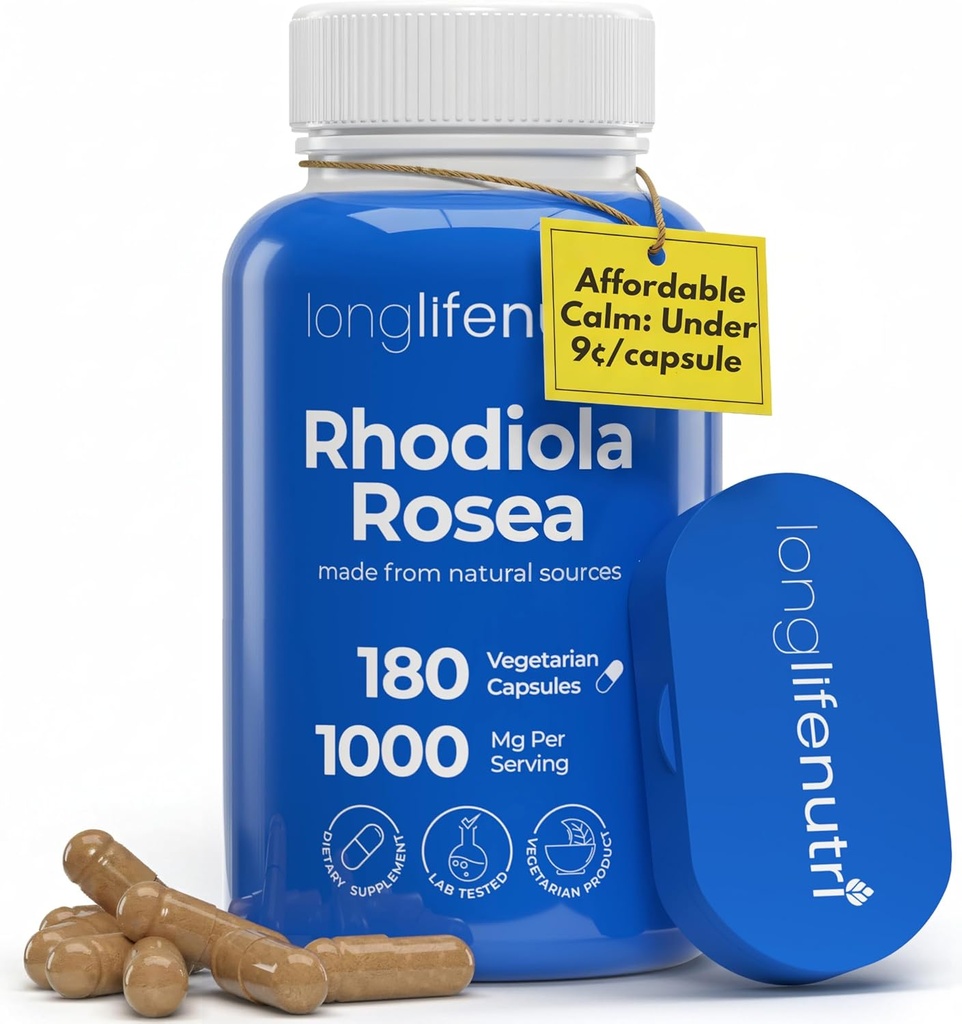 LongLifeNutri Rhodiola Rosea 500mg - 180 Vegetarian Capsules for Mental & Physical Health, Non-GMO, 3-Month Supply, Naturally Sourced & Laboratory Tested, Made in USA - Daily Wellness Supplement