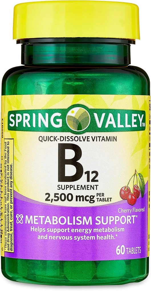 jogi Vitamine B12 Quick-dissolve tabletten Dieetsupplement, 2500 Mcg, Cherry smaak,1 Tablet per dag 60 Tellen