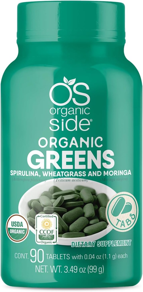 Biologische Groenen (Spirulina, Tarwegras & Moringa) 90 Tabletten - Rijk aan vitaminen en mineralen - Super Greens 1100 mg - Gecertificeerde USDA - Niet GGO - Veganistisch
