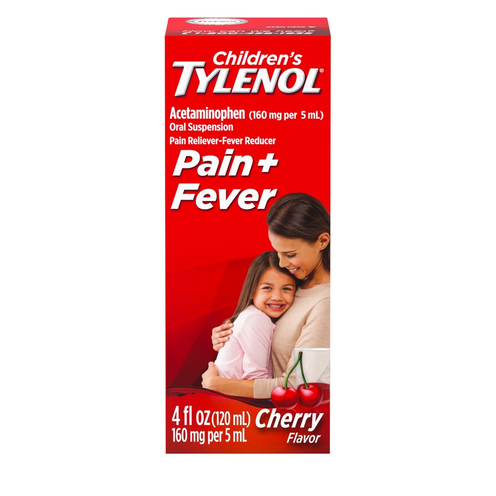 Kinderen Tylenol Liquid Oral Suspension Medicine, Acetaminophen Pain Reliever & Fever Reducer, Aspirine-, Ibuprofen- & Alcohol-Free, Cherry, 4 Fl. Oz