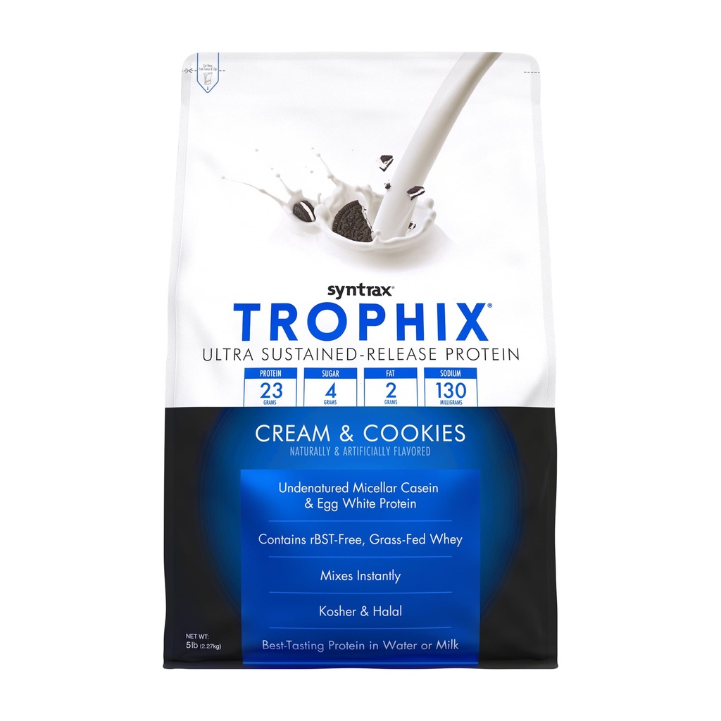 Syntrax Nutrition Trophix, Ultra Sustained-Release Protein Powder Blend, Cream & Cookies, 5 lbs.