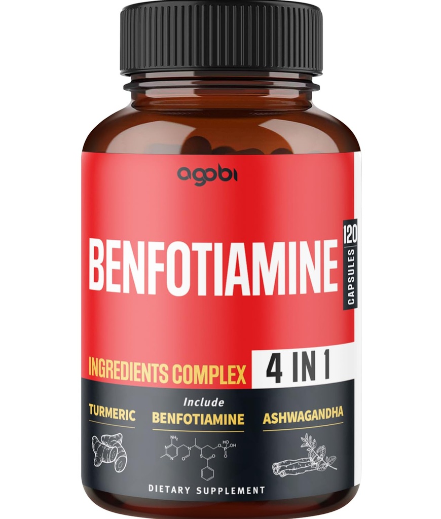 agobi 4in1 Benfotiamine supplement - 2 maanden voor spijsvertering, energieproductie & Immune - Plus turmeric curcumin wortel, Ashwagandha wortel & biologische gymnema Sylvestre - 120 capsules