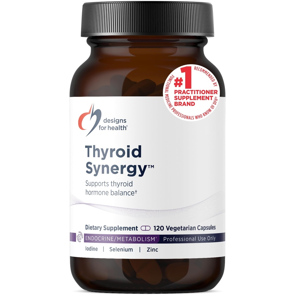 Designs for Health Thyroid Synergy - Thyroid Support Supplement with Iodine, American Ginseng, Selenium, Zinc + Manganese - Vegan Thyroid Vitamins, Gluten Free (120 Capsules)
