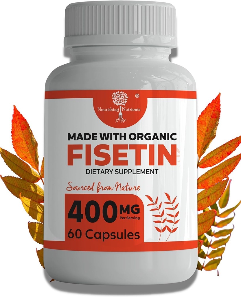 Organic Fisetin Supplement Capsules 400mg -4X Sterker- Natural Bioflavonoid Gelijkaardig aan Apigenin, Quercetin, Luteoline - Senolytische Activator Kan ondersteunen Brain Health, & Age-Defying
