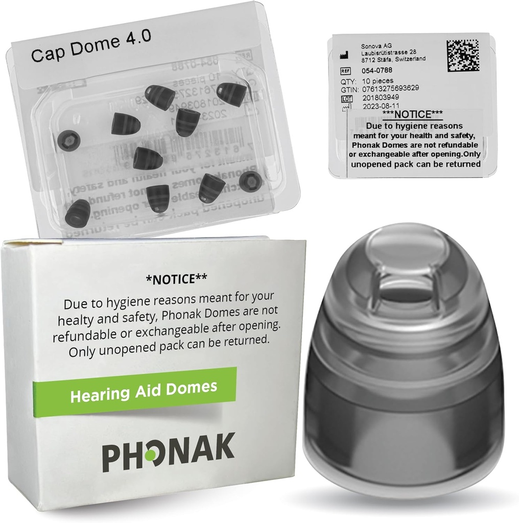 Phonak Cap 4.0 Dome XSmall (0,18 inch=4,5mm) -Genuine OEM Zwitserland Vervanging door Sonova, Hoorhulp Domes voor zeer smalle oormaten- 1 Pack / 10 Domes Totaal