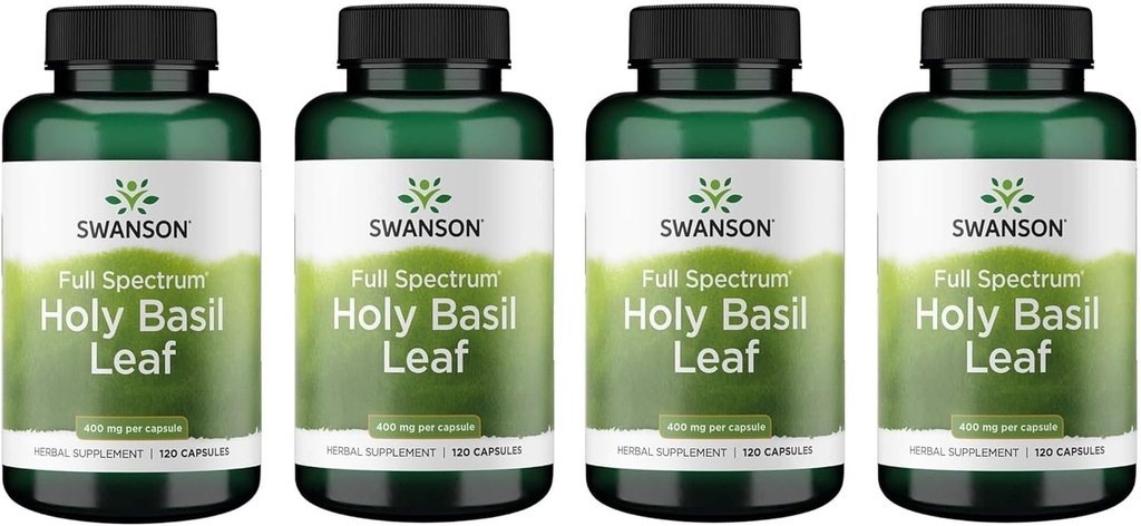 Swanson Holy Basil Leaf (Tulsi) - Stress Support and Well-Being Supplement - (120 capsules, 800 mg per portie) (4 verpakkingen)