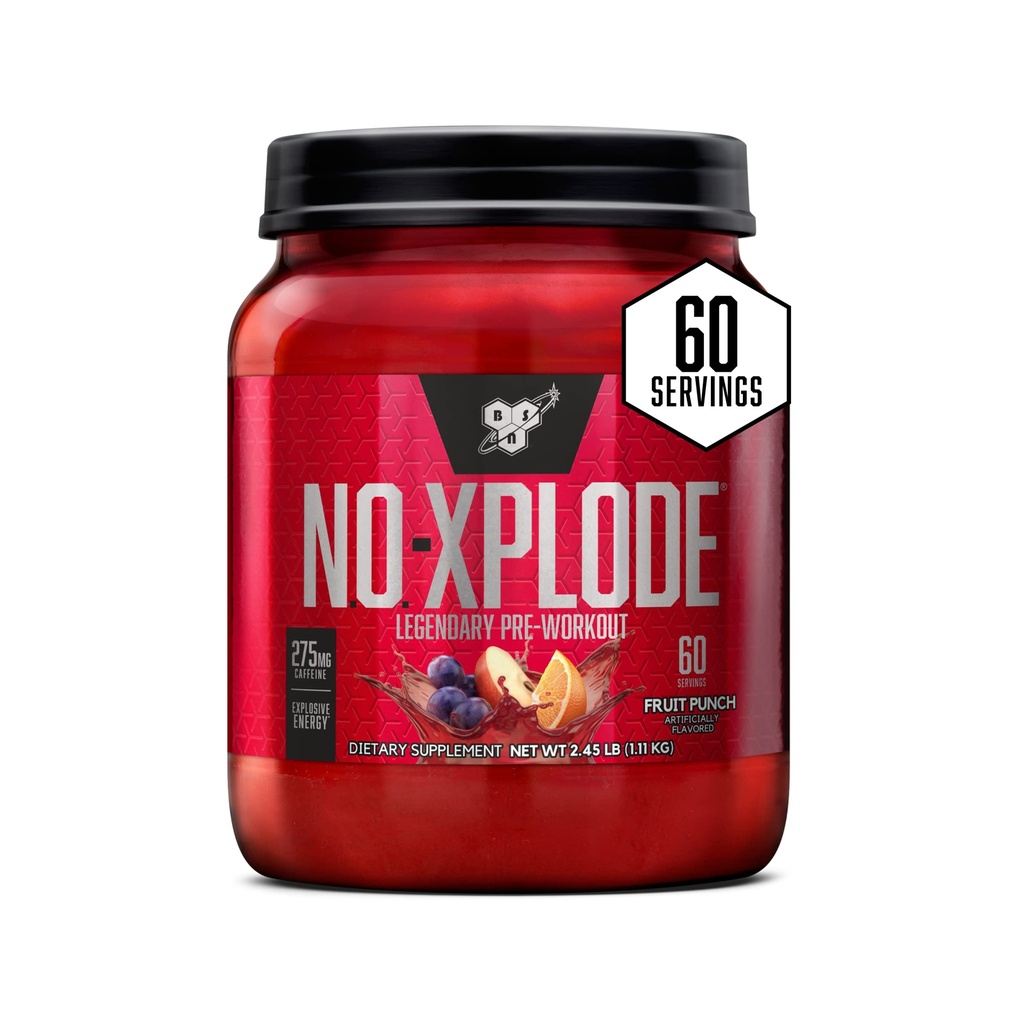 BSN N.O.-XPLODE Pre Workout Supplement met Creatine, Beta-Alanine, en Energie, Fruit Punch, 60 Servures, 2,45 Pond (Verpakking mei Vary)