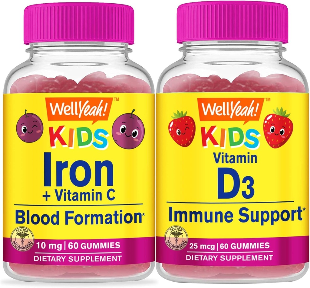 WellYeah Iron + Vitamine C Kids + Vitamine D3 Kids, Gummies Bundle - Grote Proeverij, Vitamine Supplement, Glutenvrij, GGO-vrij, Kauwbare Gummy