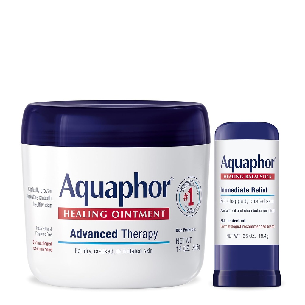 Aquaphor Advanced Therapie Genezing Zalf Huidbeschermer (14 Oz) + Helende Balsem Stick met Avocado Olie en Shea Butter (0,65 Oz)