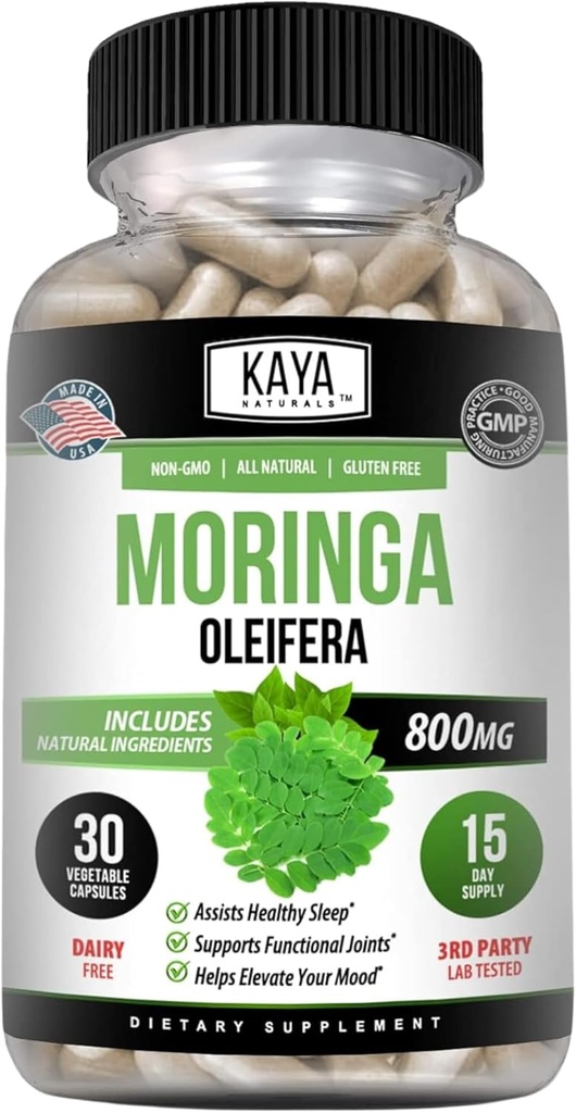 Kaya Naturals Moringa Leaf Extract - Complete Greens Superfood Supplement - Pure Miracle Tree Moringa - Boost Energy Naturally - Nutriënt Dense Vitaminen voor volwassenen - 30 Veggie Tellen