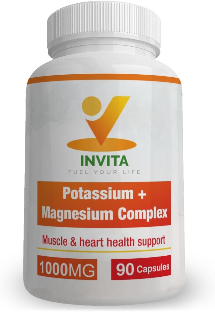 Invita Kalium Magnesium Complex 1000 MG voor Leg & Muscle Support I (90 capsules) - Hoge Absorptie Kaliumaspartaat met Magnesium aspartaat Oxide Glycinate Gluconaat & citate