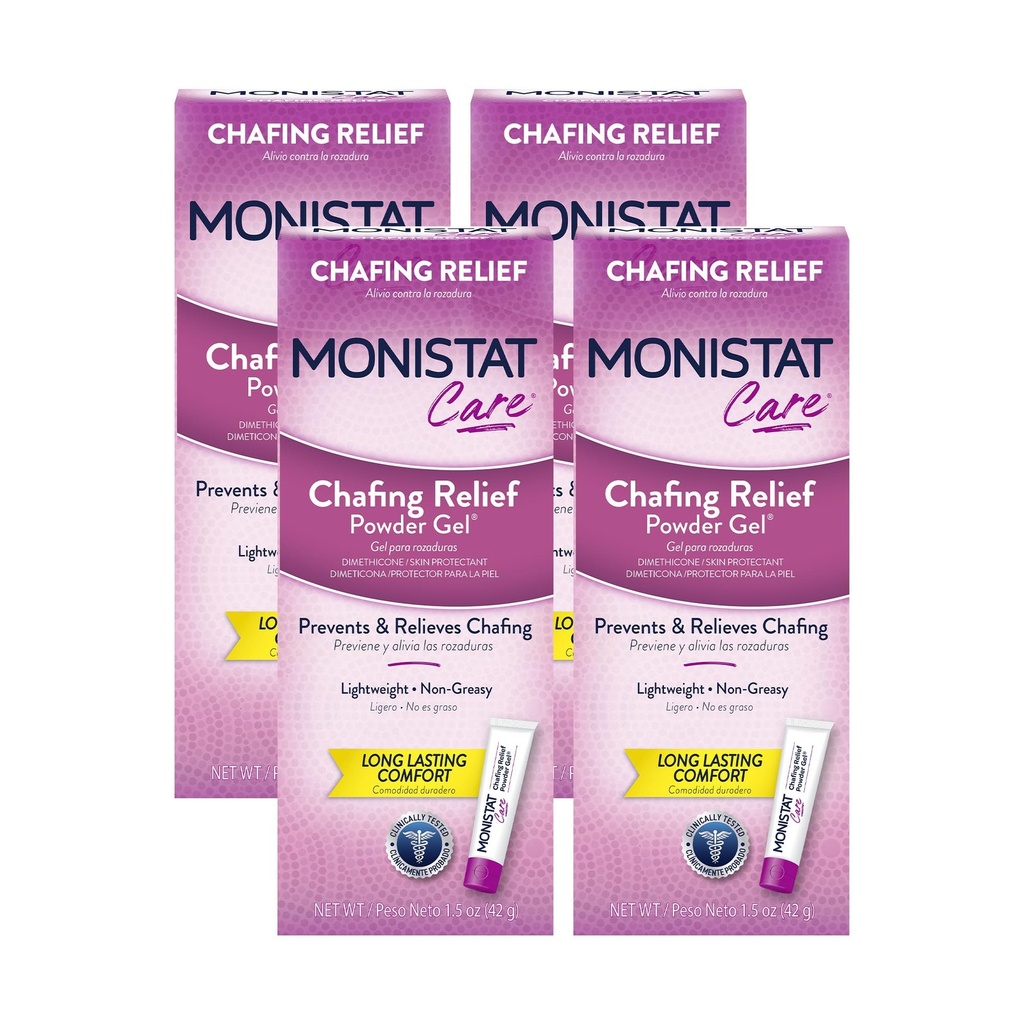 Monistat Chafing Relief Powder Gel, Lange-Lasting Anti-Chafing Bescherming voor Bikini Area, Thighs en Bra Lines, 1.5 Oz, Verpakking van 4