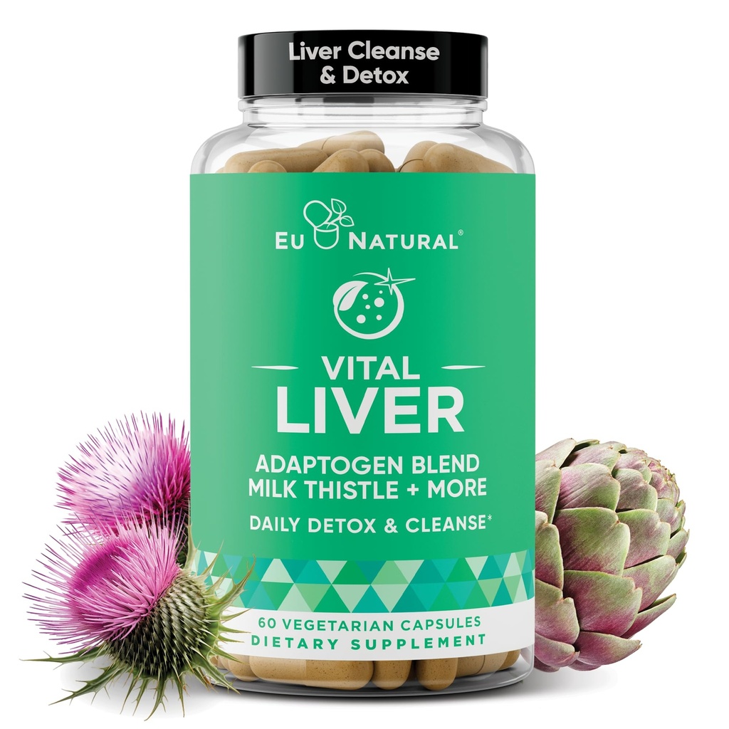 Vitale lever Reiniging Detox & Reparatie - 9-in-1 Lever Ondersteuning Supplement - Melkdistel, Artichoke Extract, Kurkuma, Adaptogenen - Optimale leverfunctie en spijsverteringsgezondheid - 60 Vegetarische Zachte Capsules
