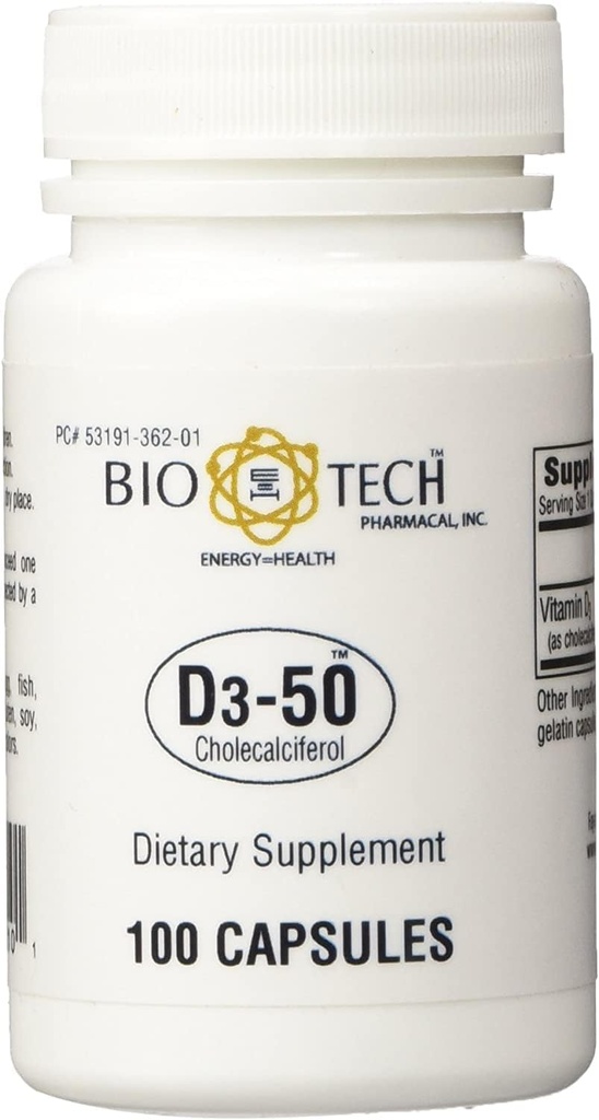 D3-50 50,000iu - Bio-Tech Pharmacal - 100 Capsules - Verpakking van 2