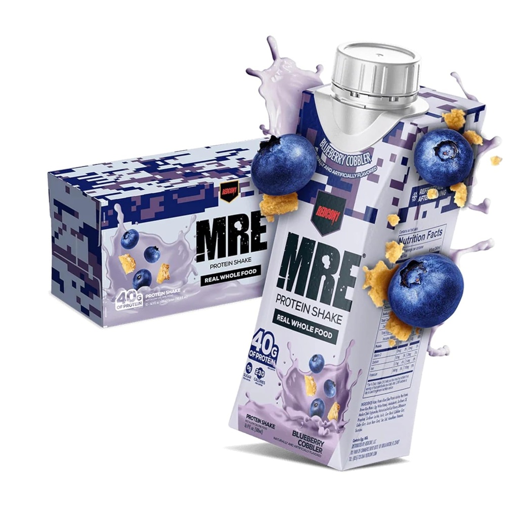 REDCON1 MRE Ready to Drink Protein Shakes, Blueberry Cobbler - Lactose + Wei Gratis RTD Proteïne Gemaakt met Real Whole Food Proteine Blends - Keto-Friendly en gemakkelijk te Digest Nutritional Shake (12 Pack)