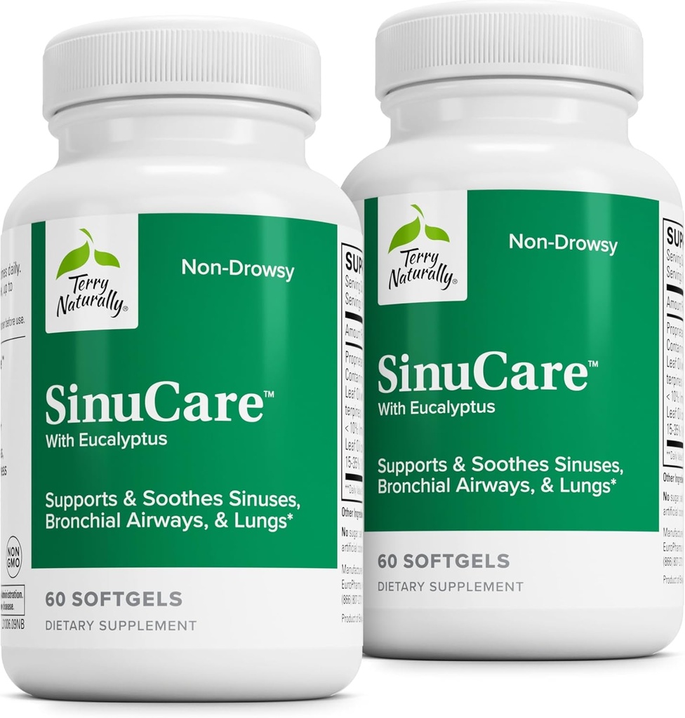 Terry Natuurlijk SinuCare - Bronchial Wellness Support Supplement - Gezonde Sinus Hulp - Dieetsupplement voor ondersteuning gezonde longen - 60 Softgels (2 Pack)