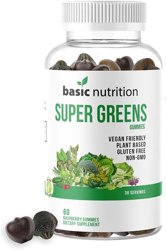 SuperGreens Blended Gummies met essentiële vitaminen Natuurlijke Raspberry Flavor Ondersteunt spijsverterings-, lever- en immuunfuncties Niet-GMO Plant-Based, Veganistan, Glutenvrije & gelei Vrij