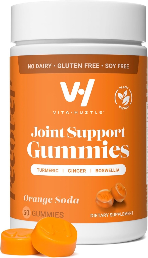 VitaHustle Turmeric Ginger Gummies, Muscle Recovery, Low Sugar, Vegan, Gluten Free, Non GMO, Orange Flavor, 50 Count