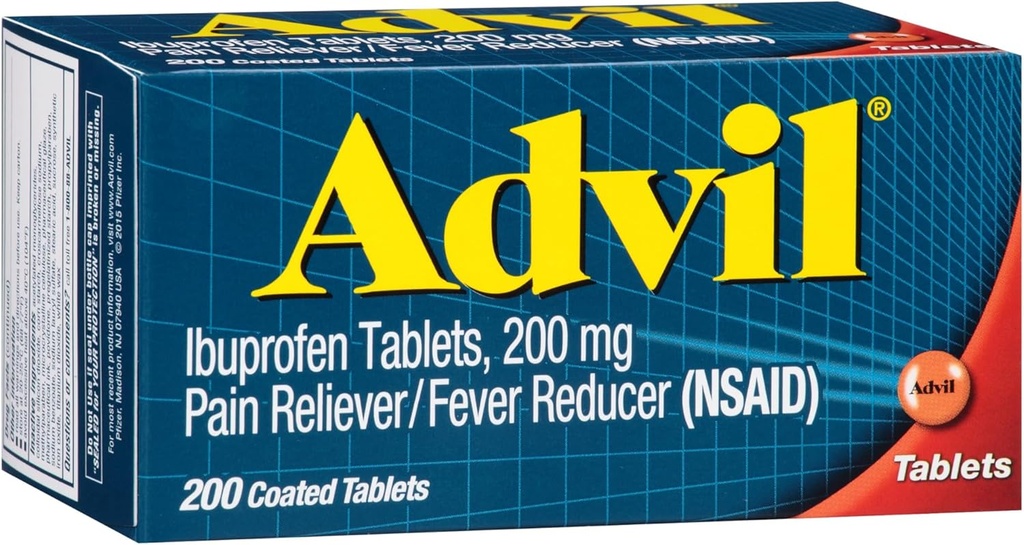 Advil Pain Reliver en koortsreducer, pijnrelief Medicine met Ibuprofen 200 mg voor hoofdpijn, rugpijn, menstruele pijn en gewrichtspijn Relief - 200 gecoate tabletten