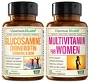 Glucosamine Chondroitin Kurkuma + Multivitamine voor vrouwen 2-fles supplement bundel voor haar. gezonde immuunrespons, gezamenlijke ondersteuning, antioxidant eigenschappen