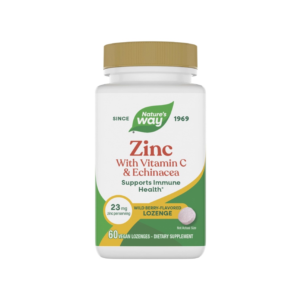 Nature's Way Zink Lozenges met vitamine C & Echinacea, zinksupplementen voor mannen en vrouwen, Immune Support*, Wild Berry Flavor, 60 Lozen (Verpakking mei Vary)