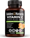 Golden Naturals Vitamine C met alle natuurlijke rozen HIPS, 1000mg, Immune Boosting Ondersteuning en krachtige antioxidant, hoge absorptie met BioPerine, verbeteren huidgezondheid, 90 capsules