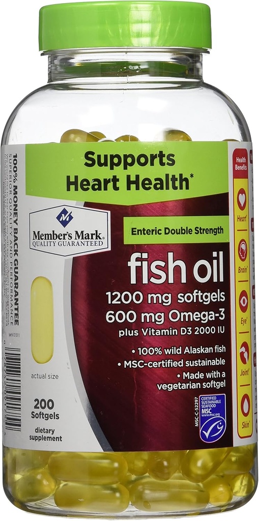 Leden Mark Double Strength Fish Oil met D3 - 200 ct.