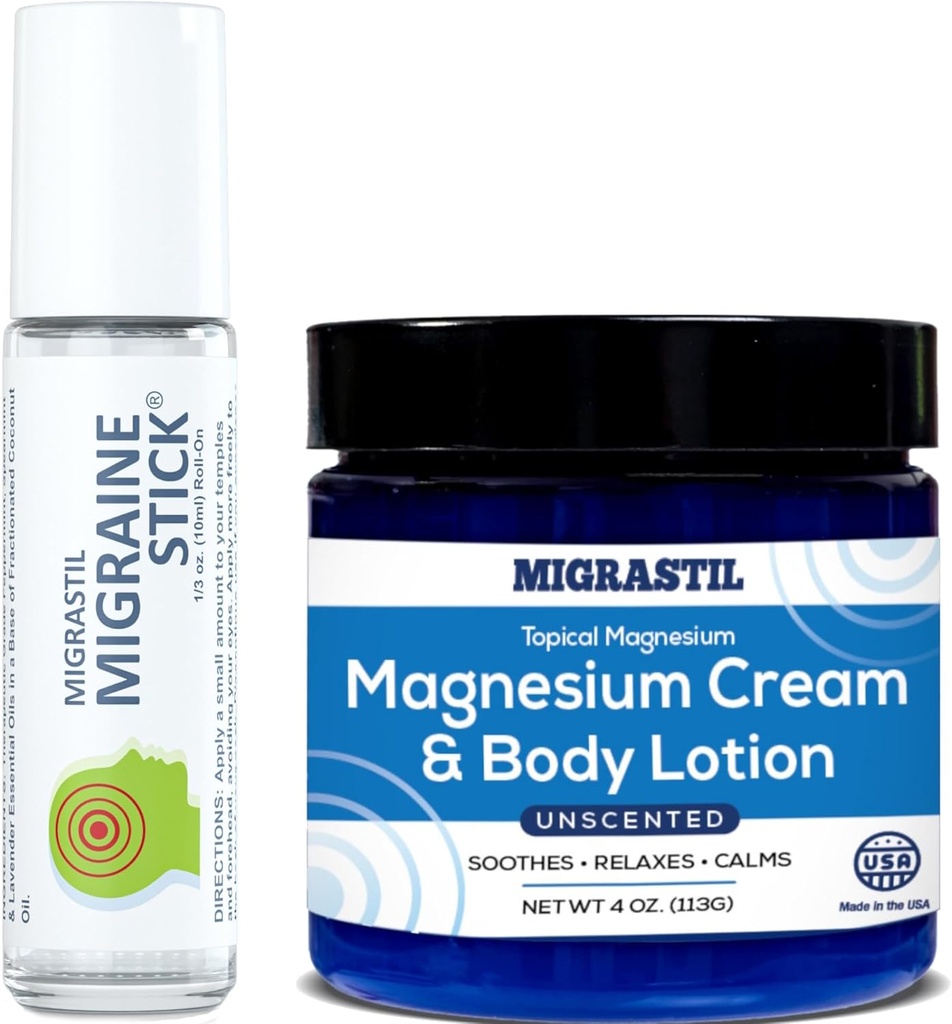 Migrastil Migraine Stick® en Topical Magnesium Cream & Body Lotion Bundle