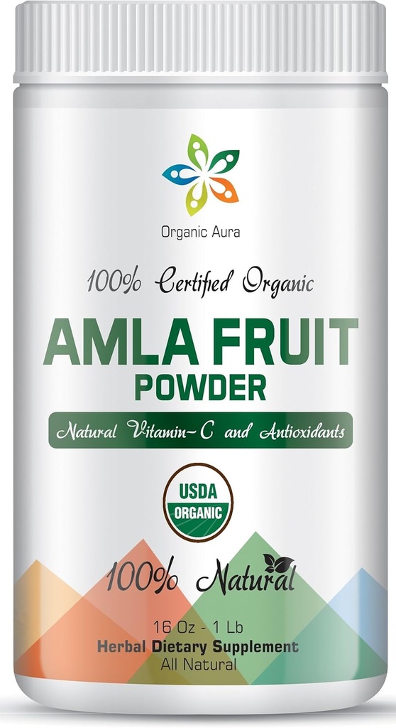Gecertificeerde Biologische Aura Amla Poeder 16Oz - 1Lb. Powerhouse van Natuurlijke Vitamine C. Grote Bron van Antioxidanten. Ondersteunt Immuniteit en Vitaliteit.