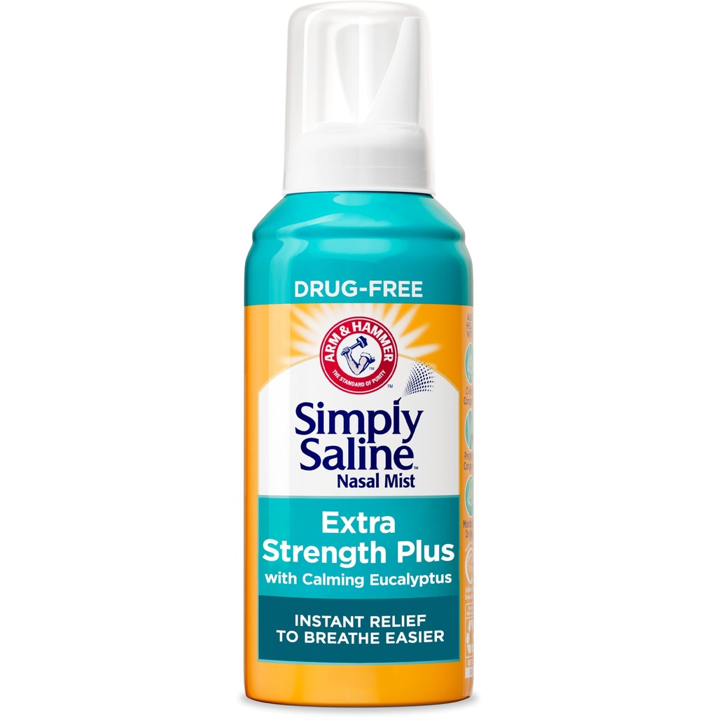 Arm & Hammer Simpelweg Saline Extra Strength Plus Eucalyptus neus mist voor ernstige congestie, 4.6 oz