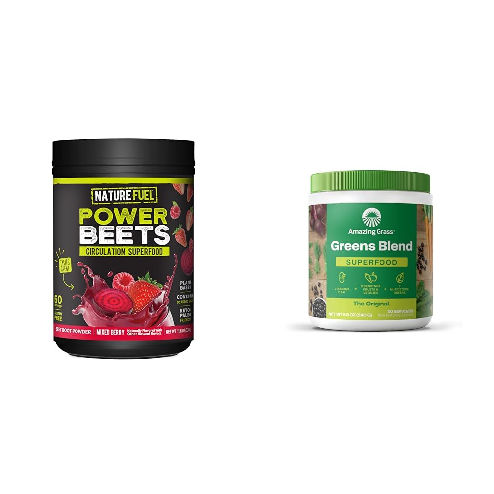 Nature Fuel Power Beets Powder, Delicious Acai Berry Granaatappel, Geconcentreerd & Amazing Grass Greens Blend Superfood: Super Greens Powder Smoothie Mix voor Boost Energy