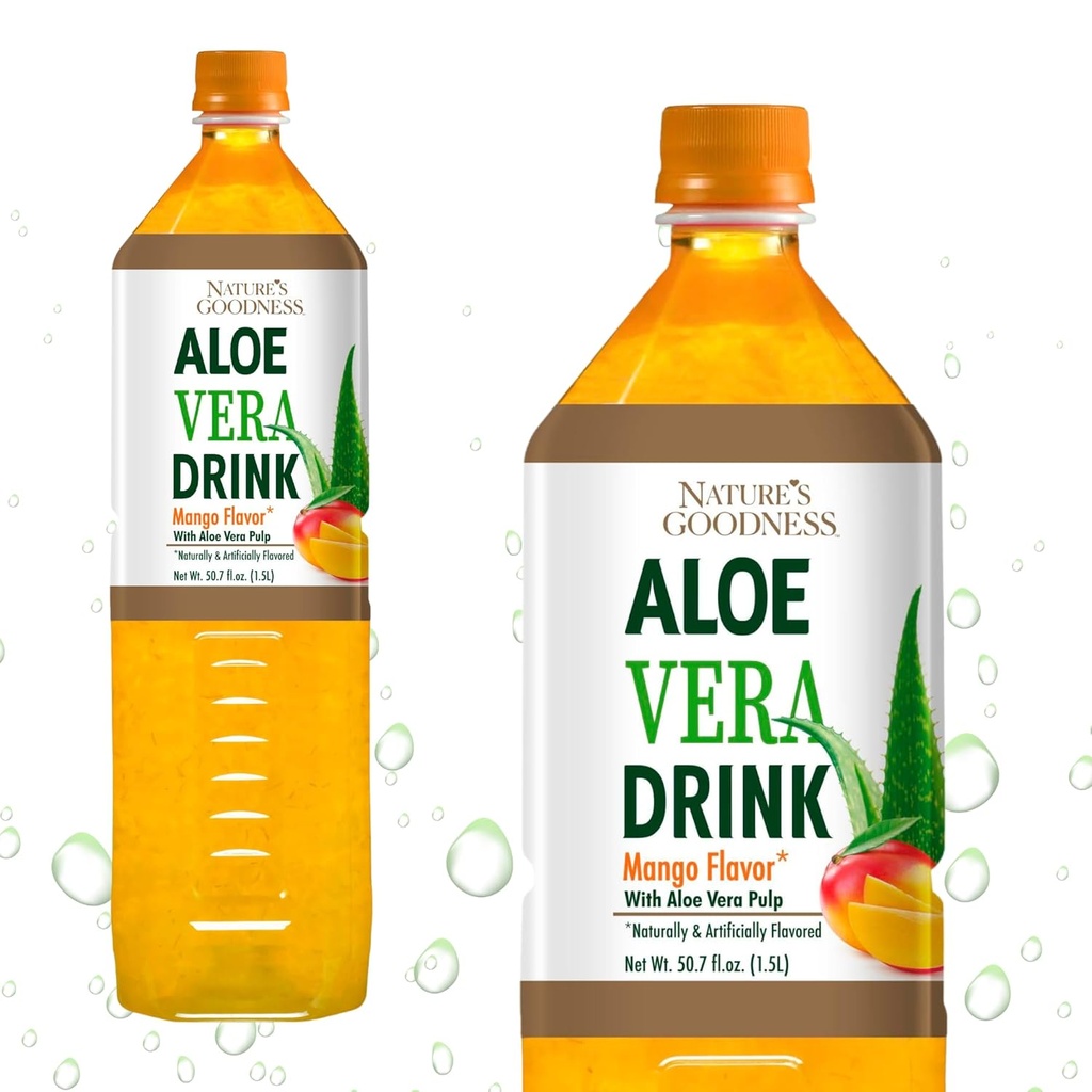 Nature's Goodness Aloë Vera Drink met Pulp Mango smaak - 50.7 Fl Oz (1.5 L) - Verfrissende Drank met Real Aloë Vera sap