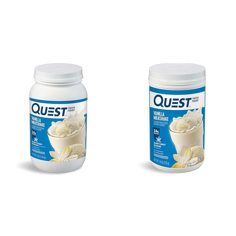 Quest Vanille Milkshake Proteïne Poederbundel, 24g Proteïne, 1g Suiker, 3 & 1,6 Pond, Low Carb, Glutenvrij, 43 & 23 Servers