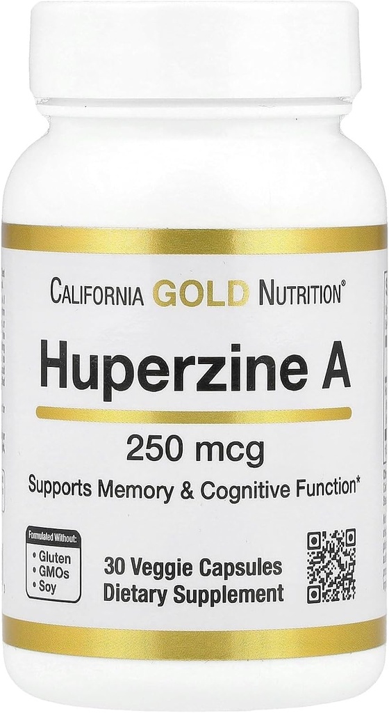 Huperzine A by California Gold Nutrition - Support for Memory & Cognitive Function - Promoot gezonde acetylcholine niveaus - Vegan Friendly - Gluten Free, Non-GMO - 250 mcg - 30 Veggie Capsules
