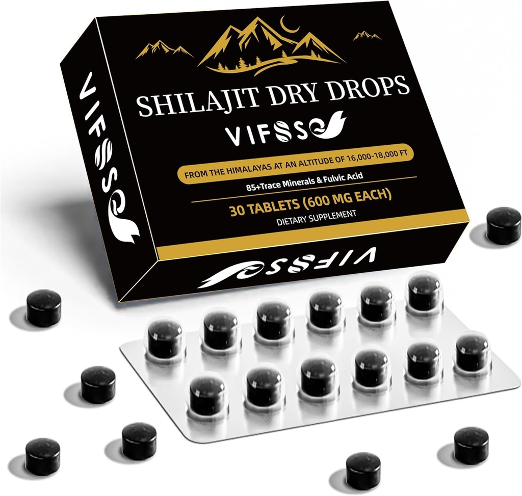 Shilajit Dry Drops, Shilajit Supplement, 18000 Mg Biologische Shilajit Maximale Potentie, Energie Booster, Gold Grade Natuur Shilajit voor Energie Ondersteuning, 1 Pack van 30 Tellingen