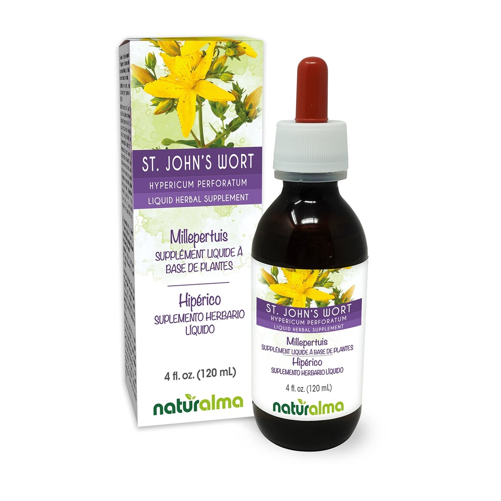 Naturalma St. John's Wort (Hypericum perforatum) kruid met bloemen Alcoholvrije Tinctuur - 4 fl oz Liquid Extract in druppels - Kruidensupplement - Veganistisch
