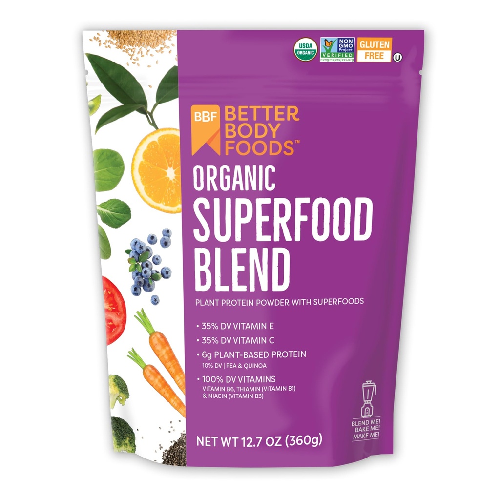 BetterBody Foods Biologische Superfood Poeder met Proteïne, Vitaminen C, E en B12 (12,7 oz.)