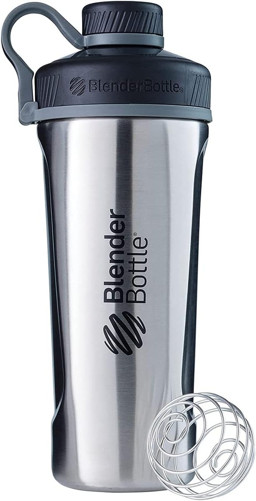 BlenderBattle Radian Shaker Cup Geïsoleerde roestvrij stalen waterfles met draad Whisk, 26-Ounce, natuurlijk/zwart