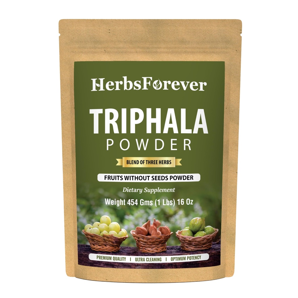 Herbsforever Triphala Churna Powder Traditional Ayurvedic Formulatie Ondersteunt Ontgifting en Verjonging Niet GGO, Vegan 454 GMS