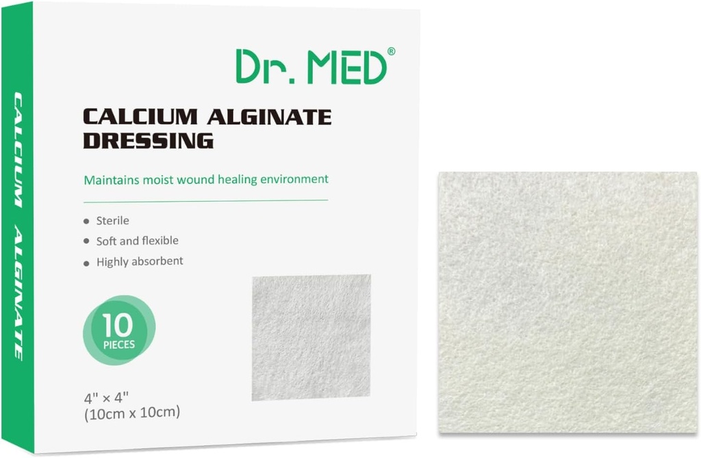 Dr. Med Calcium Alginate Wond Dressing 4"x4," 10 individuele verpakking Hoge absorptie Dressing Gauze, Non-Stick Pads, Zachte en comfortabele Patch voor Wondverzorging, Snellere genezing