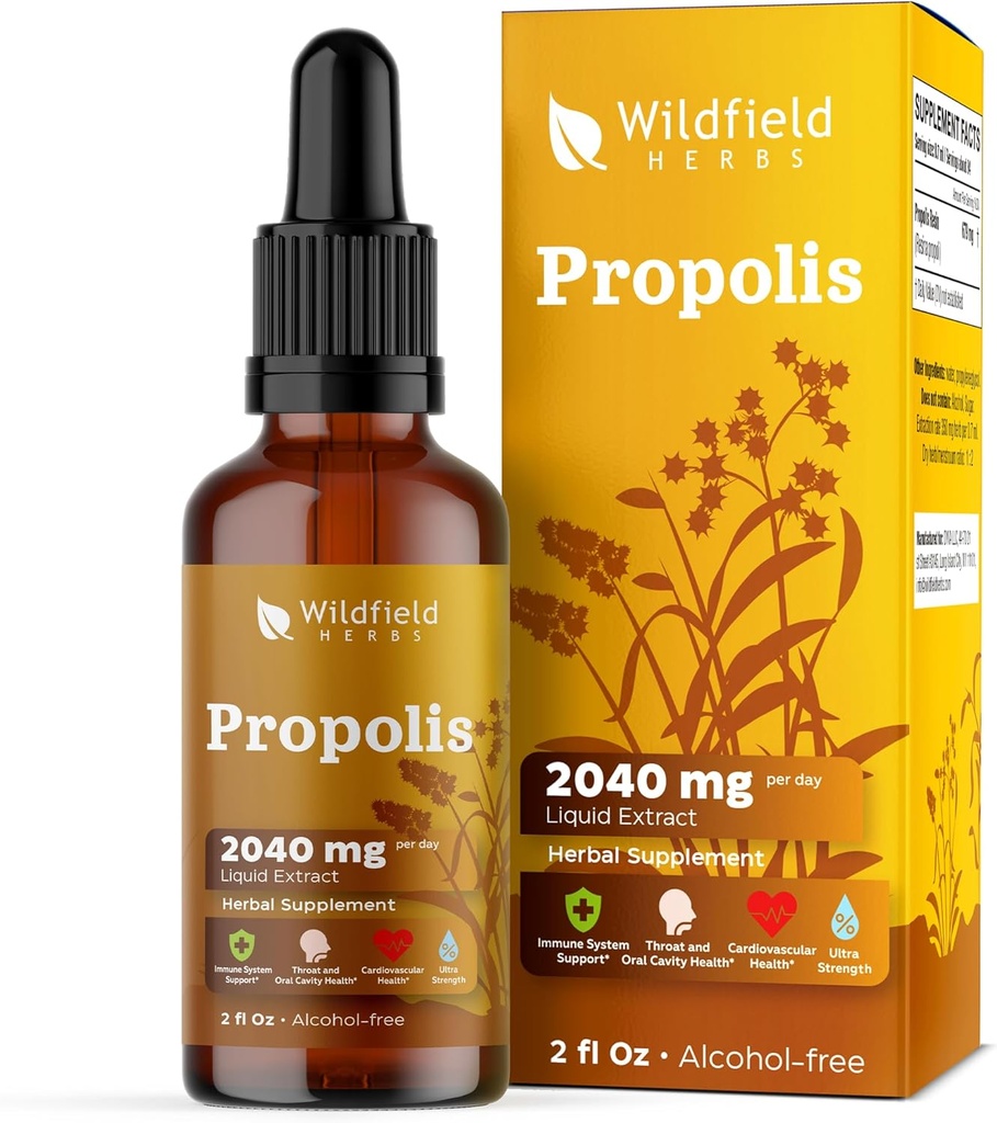 Propolis Extract Drops - Propolis Tinctuur 2040mg Liquid Herbal Supplement Absorbs Better Than Capsules, 1 maand Supply, 84 Servings, Alcoholvrije Tinctuur - 2 Oz, Pack of 1