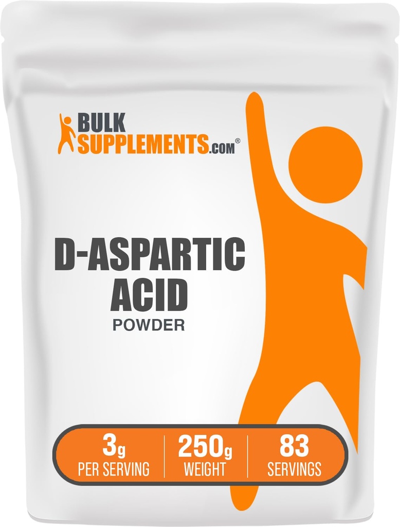 BulkSupplements.com D-Aspartic Acid Powder - D-Aspartic Acid Supplement for Men, Unflavored Amino Acid - Pure & Gluten Free, 3g per Serving, 250g (8.8 oz) (Pack of 1)