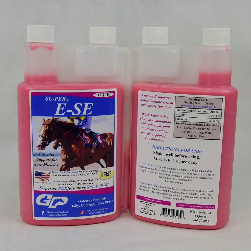 SU-PER E-Se Paarden Antioxidant Supplement - Vitamine E & Selenium voor pijnlijke spieren Ondersteuning - 1 Kwart, 1 maand levering (30 dagen)