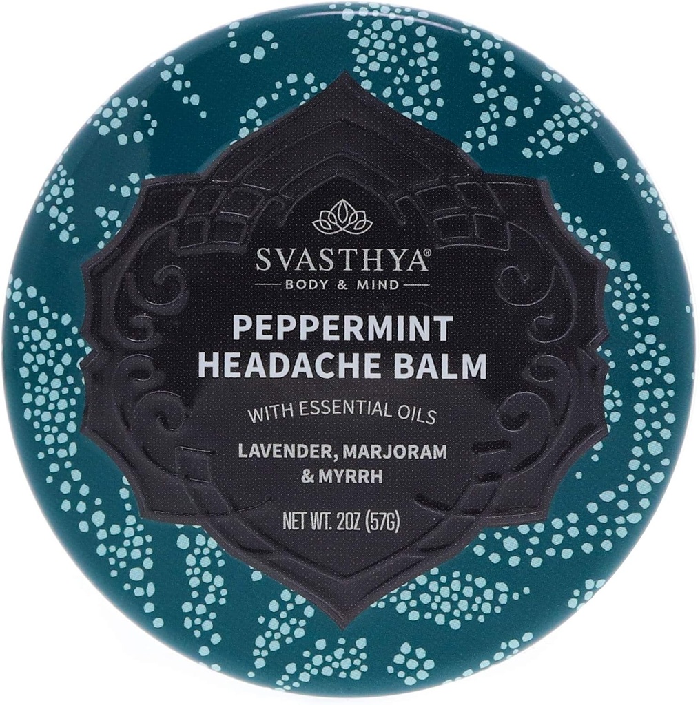 Svasthya Body & Mind Peppermint Hoofdpijn Balsem van Svasthya - Instant & Lasting Sinus, Migraine & Stress Hoofdpijn Relief, Has Peppermint, Lavender, Marjoram, Mirreh - 100% Natural, Made in The USA, 2 oz
