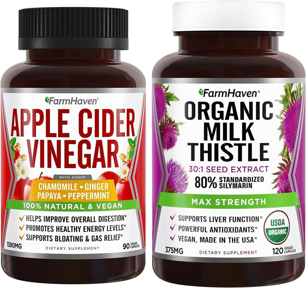 FarmHaven USDA Biologische Melk distel Capsules en Apple Cider Vinegar Capsules