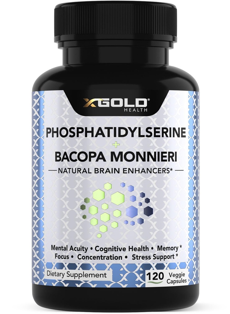 FosfatidylSerine & Bacopa Monnieri 800 mg 2 in 1 Supplement - Natural Brain Enhancer/Nootropic for Enhanced Focus and Concentration, Memory Support, & Cognitive Function - 120 Vegetarische Capsules