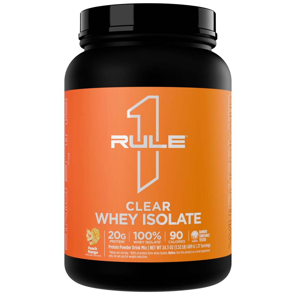 Artikel 1 Clear Whey Isolate - 20g All-whey Isolaat Proteïne, Meer dan 9g EAAs, 300mg Electrolyte Minerals, 90 Calorieën, Licht, Crisp, en verfrissende smaak (27 Serves, Peach Mango)